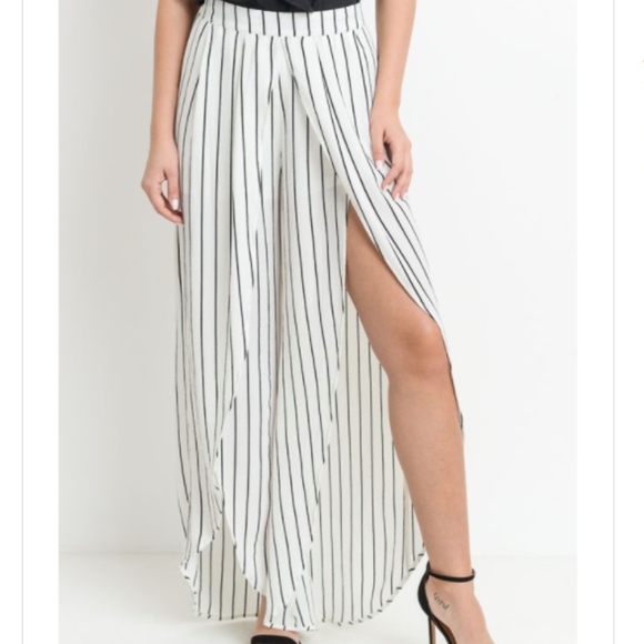 Black Striped Wrapped wide leg pants - Picture 5 of 7